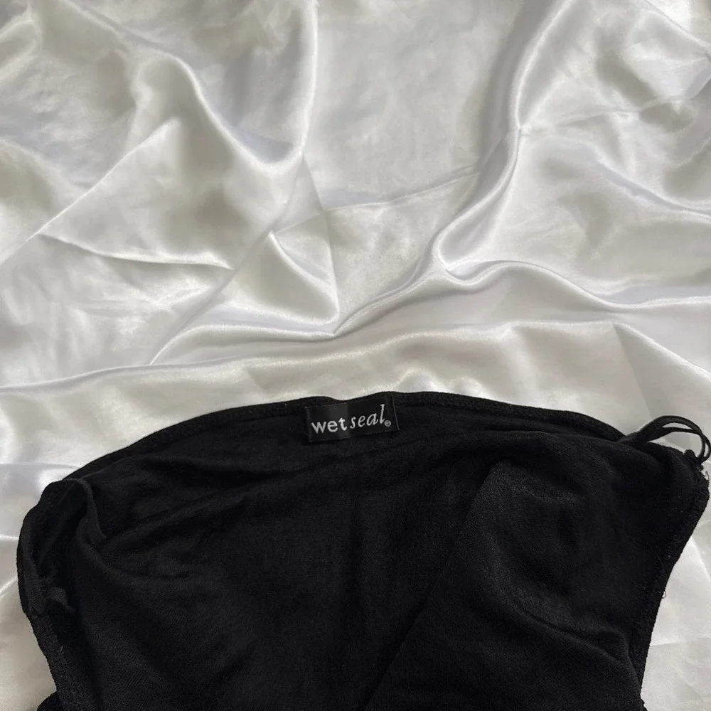Vintage Wet Seal Black Glitter Halter Top Cowl Neck Backless Y2K Small